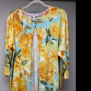 Women's 1X Isaac Mizrahi 3/4 sleeve aqua flowered cardigan sweater, NWOT